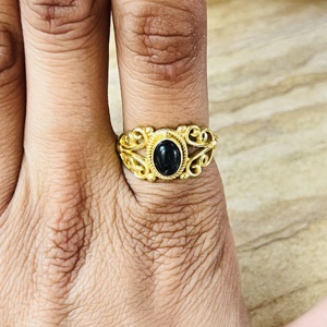 Fashionable High Demand Brass <b>Ring</b> Black Onyx Filigree Texture <b>Ring</b> Gold Plated Vintage Style Tribal <b>Statement</b> Wholesale <b>Ring</b> - Product Image 6