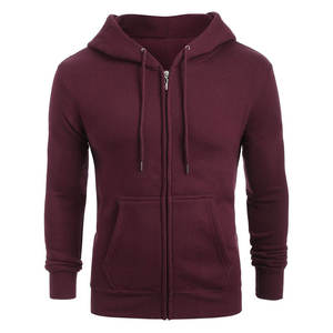 Sweat-shirt à capuche zippé pour homme, couleur unie, tricoté, manches régulières, style automne - Product Image 1