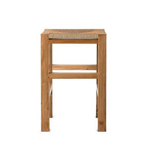 Taburete de Bar Moderno de Teca Sólida de Grado Exportación con Detalles de Ratán y Acabado Natural, Taburete de Barra para Comedor Exterior, Venta Global de Muebles - Product Image 2