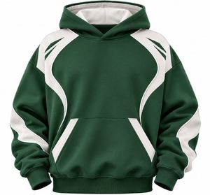 <b>Men's</b> Green <b>White</b> Color Blocking Hooded <b>Sweatshirt</b> Oversized Casual French Terry Pullover Hoodie Regular Fit Autumn Style - Product Image 1
