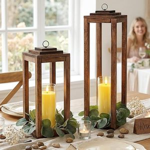 Farol de Vela Rústico Antiguo de Madera Hecho a Mano con Paneles de Vidrio, Estilo Rústico, Decoración para el Hogar y Bodas - Product Image 5