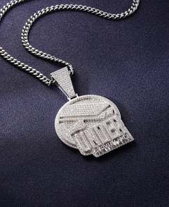 Collier unisexe en argent 925 plaqué or 14 carats avec pendentif moissanite glacé et breloque baguette, lettre personnalisée, bijoux de fête hip-hop - Product Image 3