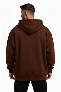 Sudadera con Capucha Unisex de Alta Calidad, Color Marrón Liso, Cierre Completo, Forro Polar Grueso de 300g, Cálida, Talla Grande, 100% Algodón, para Invierno - Product Image 2
