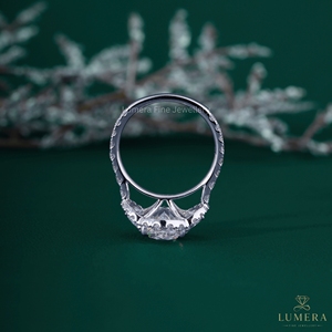 4.7CT Round Cut Lab Grown Diamond Three Stone Halo Engagement <b>Ring</b> 18K White Gold Half <b>Moon</b> Side Stones Pave Band Bridal <b>Ring</b> - Product Image 6