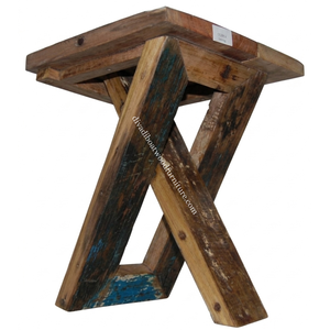 Sustainable Reclaimed Boat Wood Square Top <b>Stool</b> <b>Folding</b> Wood Design Eco-Friendly Indoor Outdoor Bali Wood Furniture - Product Image 5
