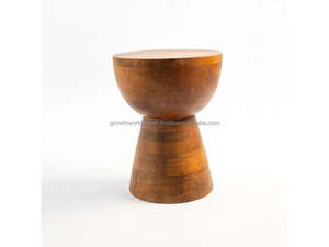 Juego de Mesa Auxiliar y Taburete de Madera de Mango, Mesa Auxiliar y Taburete de Madera de Mango Natural, Mesa Auxiliar Rústica de Madera con Taburete, Hecho a Mano - Product Image 5