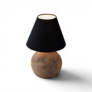 Lámpara de Mesa de Cerámica Minimalista en Negro Mate, Base de Bola, Cerámica Texturizada, Luz para Sala de Estar, Estilo Wabi Sabi Bali, Base para Bombilla E27 - Product Image 1
