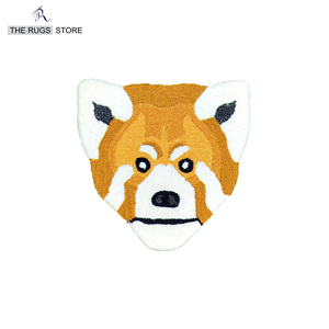 Tapis de sol pour enfants - Tapis moderne en laine tuftée à la main avec tête de panda rouge, tapis décoratif doux en forme d'animal 3D sculpté, orange et blanc - Product Image 6