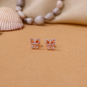 Pendientes de botón personalizados con lazo chapado en oro rosa natural, pendientes de botón de moda vintage de diseñador con cristales, regalo para el día a día - Product Image 2