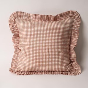 Bej Gingham Fırfırlı Minder Kılıfı Minder Çiftlik Evi Cottagecore Dekor Rustik Toprak Tonu Ekose Pamuklu Yastık - Product Image 1