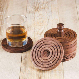 Modern Eco-Friendly Wooden Beverage Coasters Reclaimed Wood <b>Round</b> <b>Mats</b> & Pads Natural Finish - Product Image 6