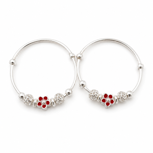 Namivaa 925 <b>Silver</b> Red Flower <b>Bead</b> Open Bangle Bracelet for Women High Polish Daily Wear Party Gift Jewelry - Product Image 5