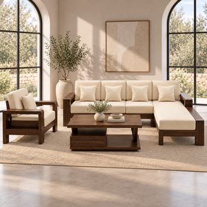 Conjunto de Sofá Seccional Moderno en Forma de L con Sillón y Mesa de Centro, Estructura de Madera Sólida, Tapicería de Tela, Muebles para Sala de Estar - Product Image 1
