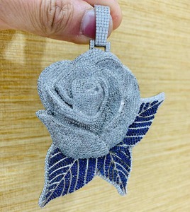 Colgante de Moissanita Hip Hop con diseño de Rosa y efecto 'Ice Out', de Plata 925 Bicolor, estilo Bling para Rapper, Joyería de Moda, Colgante de Flor para Regalo - Product Image 6