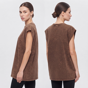 Camiseta sin mangas con cuello redondo para mujer, chaleco deportivo con efecto lavado ácido, 230 g/m² de algodón, ropa deportiva para mujer, chaleco deportivo extragrande - Product Image 4