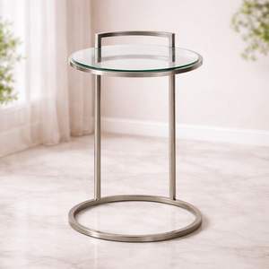 Mesa Auxiliar Moderna con Tapa de Vidrio y Estructura de Acero Inoxidable, Elegante Mesa Decorativa para Sala de Estar, Dormitorio o Sofá - Product Image 1