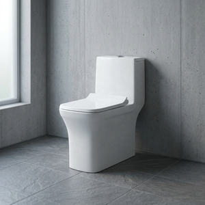 Ensemble WC monobloc moderne en céramique à chasse d'eau double siphonique, avec siphon en P et siphon en S, pour salle de bain - Product Image 6