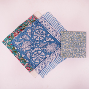 Handmade Block Printed Cotton Multicolor Geometric Floral 53x53cm Bandana Set Multifunctional Outdoor Versatile <b>Accessory</b> - Product Image 2
