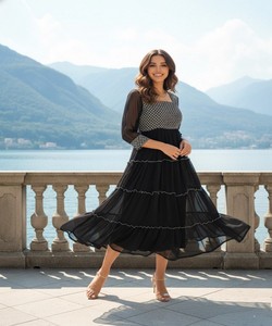 Kurti en Georgette Brodé Fantaisie, Vêtement Ethnique Noir pour Usage Quotidien, Prix de Gros - Product Image 5