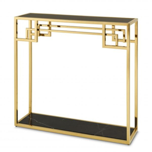 Table console en acier inoxydable doré de qualité supérieure avec plateau en marbre noir pour entrée, salon, hôtel et maison - Product Image 1