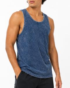 Débardeur Homme Tendance Bleu Col Rond Sans Manches Couleur Unie Tricoté Coupe Décontractée Effet Délavé Vêtement de Sport - Product Image 5