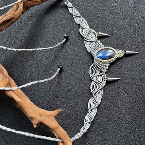 Collar Gargantilla de Macramé de Aleación de Zinc Hecho a Mano, Estilo Gótico Bohemio, con Púas, Ajustable, con Piedra Curativa, Cadena de Bambú, IGI - Product Image 2