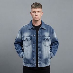Veste en jean vintage tendance pour homme, idéale pour l'hiver, style décontracté, logo brodé en chenille sur le devant, coupe-vent. - Product Image 1