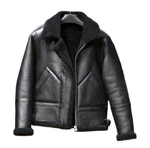 Nouvelle veste de motard en cuir véritable noir pour homme avec doublure en sherpa, fermeture éclair, col rabattable, style moto d'hiver - Product Image 1