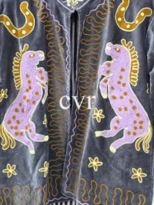 Chaqueta de Terciopelo Bordada a Mano con Cuello Mandarín, Manga Larga, Talla Grande, Estilo Blusón para Mujer, Otoño, Estampado Animal - Product Image 5