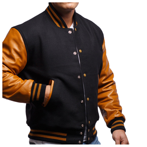 Wholesale High Quality Custom Men's Varsity <b>Jacket</b> New Style High Street Casual Baseball <b>Jacket</b> with <b>Leather</b> Sleeves - Product Image 4