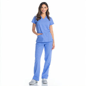 Uniformes Médicos de Hospital para Enfermeras, Conjunto de Dos Piezas de Punto Elástico 100% Algodón - Product Image 1