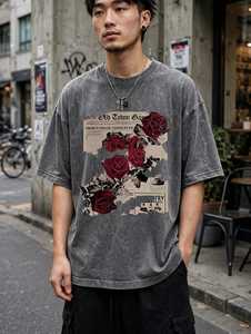 ONETEN APPAREL Unisex Casual Vintage Washed Cotton <b>T</b>-<b>Shirt</b> Crew Neck Short Sleeve Medium Stretch Loose Fit All Seasons Jersey - Product Image 4
