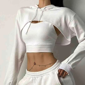 Sudadera con Capucha Corta Personalizada de Última Moda para Mujer, Diseño Sólido, Sudadera Corta con Logotipo Estampado en la Parte Delantera, 100% Algodón - Product Image 5