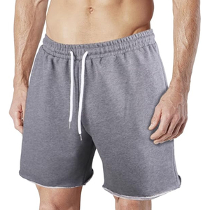 Shorts Bermuda pour homme, couleur unie gris, cordon de serrage, taille élastique, tricot en coton respirant, vêtements de sport décontractés - Product Image 1