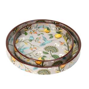 Bandejas Redondas Decorativas con Estampado de Colibríes y Plantas, Bandejas para Servir al por Mayor para Pedidos al por Mayor - Product Image 1