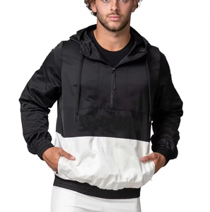 Veste matelassée coupe-vent décontractée pour homme à col montant et fermeture éclair frontale, color block, pour l'automne, noir et blanc, en polyester - Product Image 4