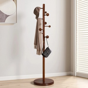 Perchero minimalista de madera con ganchos en forma de rama de árbol, tipo de pie, para almacenamiento en la entrada, base triangular - Product Image 2
