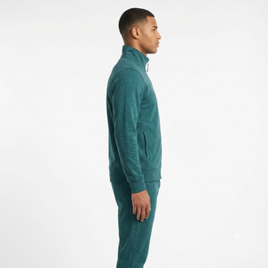 <b>Men</b> Solid Color Full Zip Tracksuit Stand Collar Cotton Casual Wear Autumn Regular Fit Side Pockets Midweight Jacket Pants Set - Product Image 3