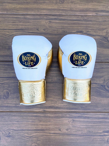 RTS Wholesale Price High Quality Design No Boxing No Life Boxing Gold & White <b>Gloves</b> Genuine <b>Leather</b> Cowhide Skin Sparring <b>Glove</b> - Product Image 6