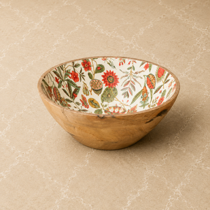 Bol de service en bois émaillé floral Prestige, artisanal de qualité supérieure, pour salade, fruits, collations, fruits secs, vaisselle alimentaire - Product Image 1