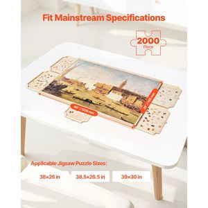 Mesa de Madera Portátil de 40x29 cm con 5 Cajones, Cubierta para Rompecabezas Giratorio de 2000 Piezas, Accesorios para Rompecabezas Diseñados para Adultos - Product Image 2