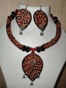 Handmade Women's Fabric <b>Necklace</b> Set Earrings Ethnic Boho Wedding Gift Jewelry Traditional Printed Design Lightweight <b>Statement</b> - Product Image 1