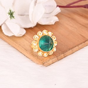 Anillo de Latón con Apatita, Perla e Hidrochapado, Hecho a Mano, Ajustable, Joyería con Piedras Preciosas para Mujer - Product Image 3