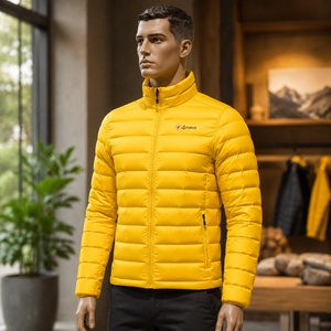 Veste d'hiver pour homme 4FORCE, jaune, en duvet, col montant, fermeture éclair, coupe-vent, décontractée, couleur unie, veste en duvet classique - Product Image 4