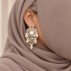 Silver Plated Mirror Style Chandelier Earrings with Faux Pearl Drops <b>Pakistani</b> Wedding <b>Jewelry</b> - Product Image 5