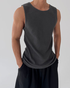 Camiseta sin mangas de punto ajustada para verano, top de tirantes acanalado para gimnasio y culturismo, camiseta sin mangas personalizada para hombre, ropa urbana, yoga - Product Image 5