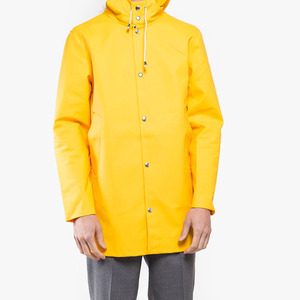 Veste imperméable longue jaune pour homme avec capuche, fermeture boutonnée, col montant, coupe régulière, couleur unie, idéale pour l'extérieur - Product Image 6