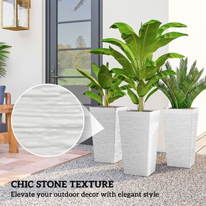 Set di 3 Fioriere da Esterno dal Design Classico da 22,8 Pollici con Finitura Effetto Pietra Colore Bianco Impilabili Design Affusolato Foro di Drenaggio Ruote - Product Image 5