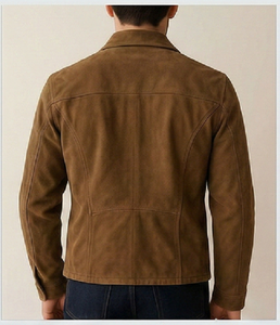 Genuine Leather <b>Suede</b> Winter Motorcycle Biker <b>Jacket</b> for Men Slim Fit Windproof with Polyester Lining - Product Image 2