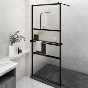Mampara de Ducha Negra de 35.4"x76.8" con Estante, Vidrio ESG y Marco de Aluminio - Product Image 1